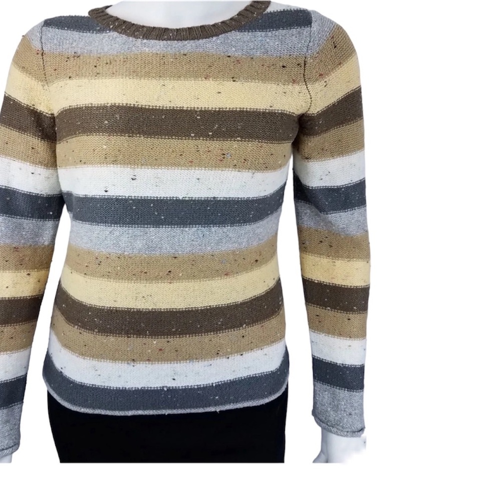 Crazy Horse Women's Size XL Striped Speckled Pullover Gray Brown Sweater